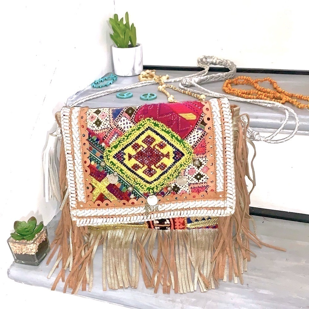 Boho Fringed Suede Patchwork Large Messenger Bag - image 2